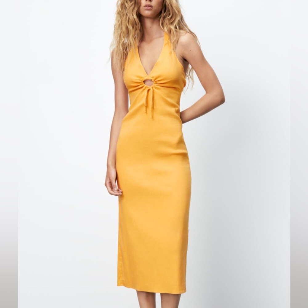 Zara  Orange Halter Dress with Cut-Out